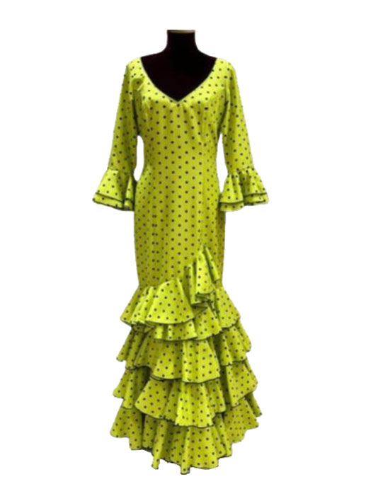 Size 44. Flamenco Dress Model Lolita. Pistachio Green with small moss green polka dots.