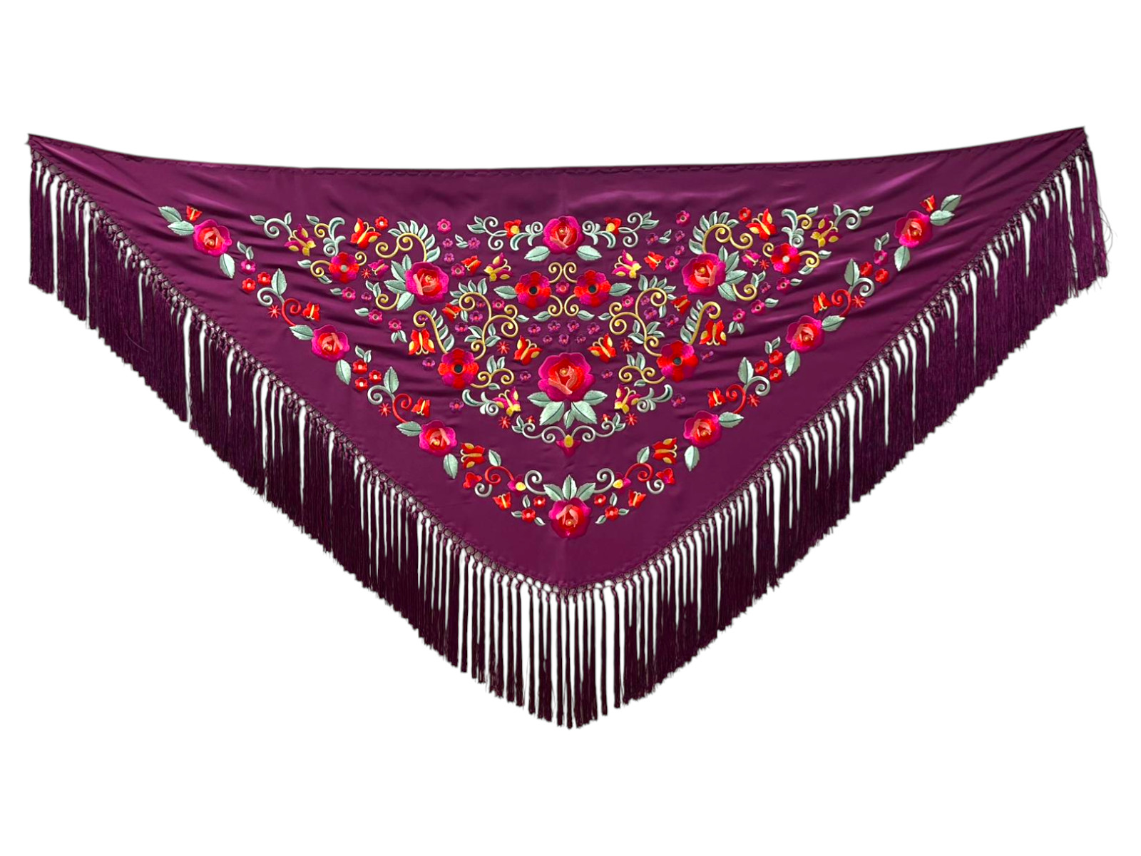 Mantoncillo de flamenca bordado con flecado a mano en seda