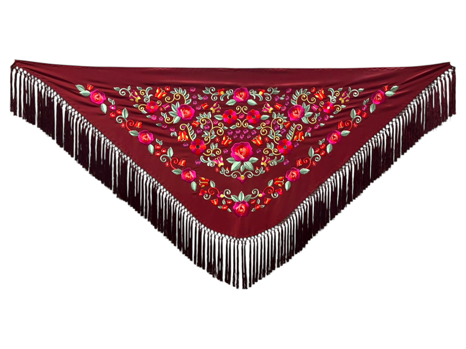 Mantoncillo de flamenca bordado con flecado a mano en seda