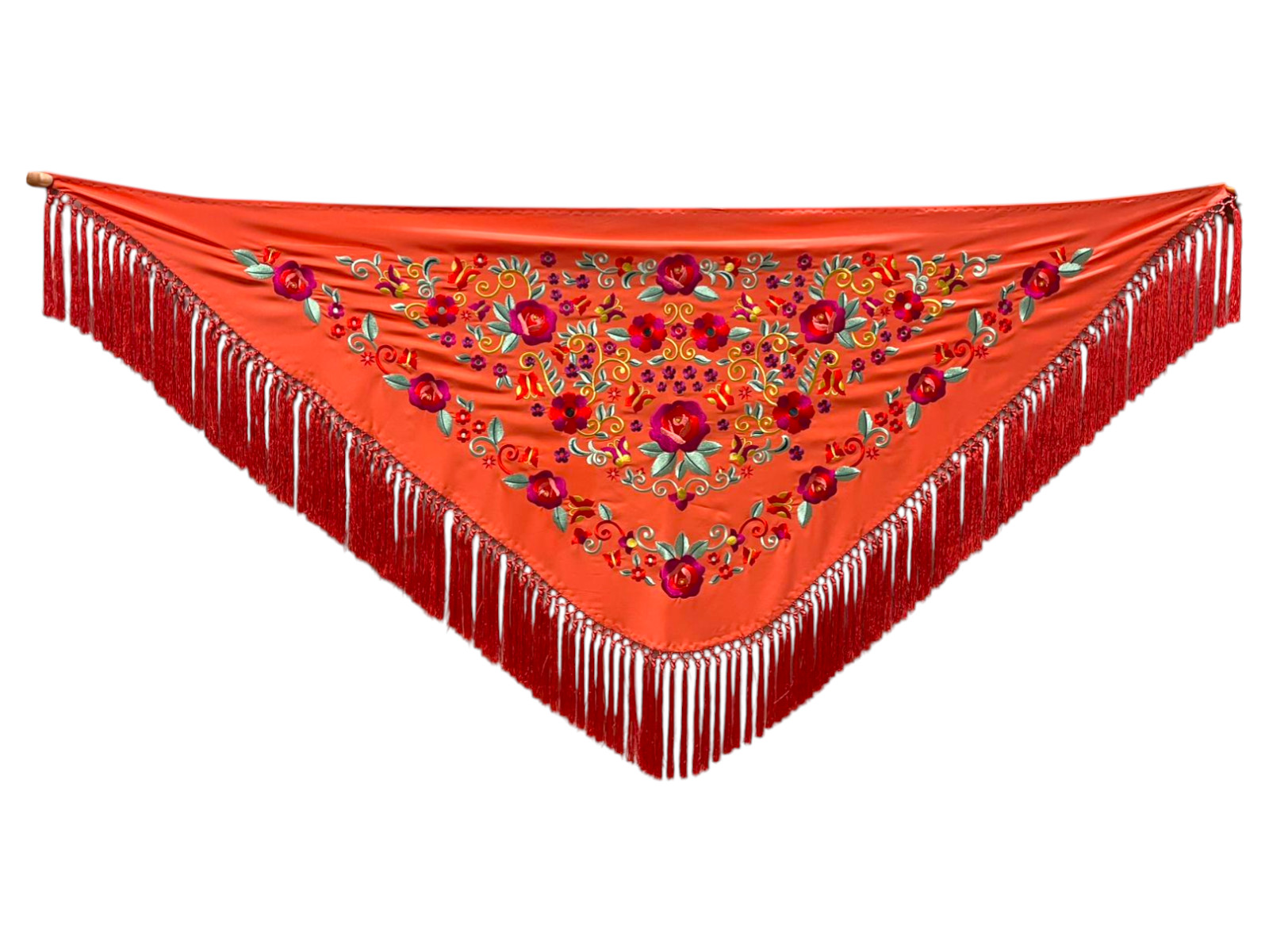 Mantoncillo de flamenca bordado con flecado a mano en seda