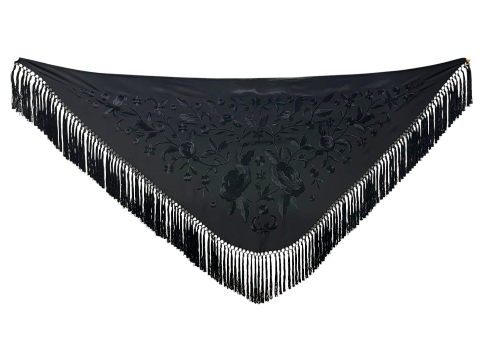Embroidered flamenco shawl with handmade fringes in silk