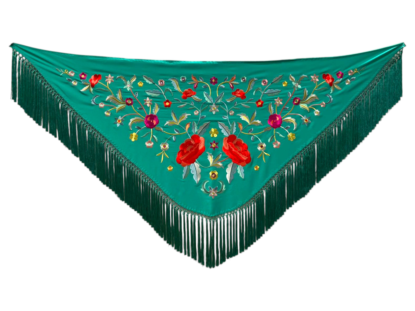 Mantoncillo de flamenca bordado con flecado a mano en seda