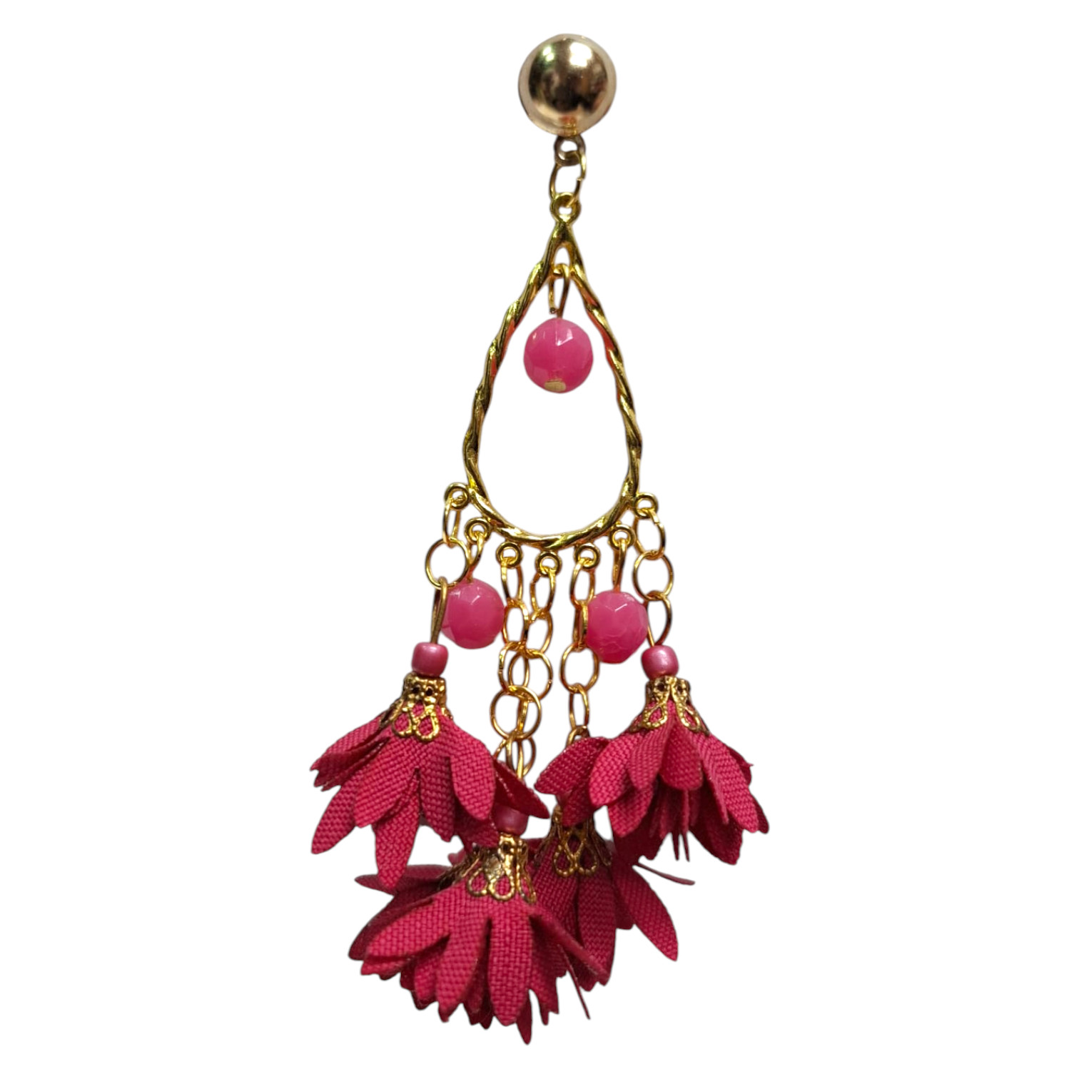 Pendientes largos estilo flamenco con flores. Buganvilla