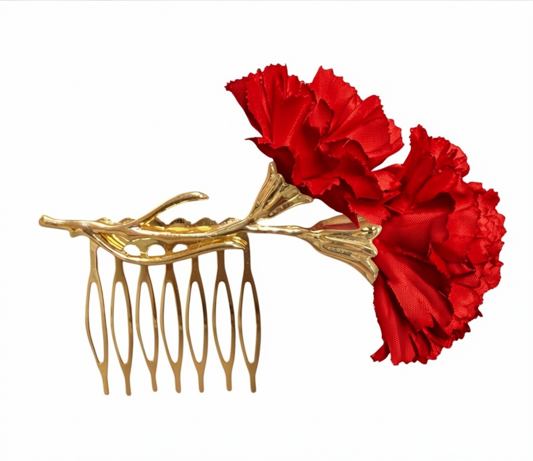 Peinecillo de dos Claveles de flamenca Rojos