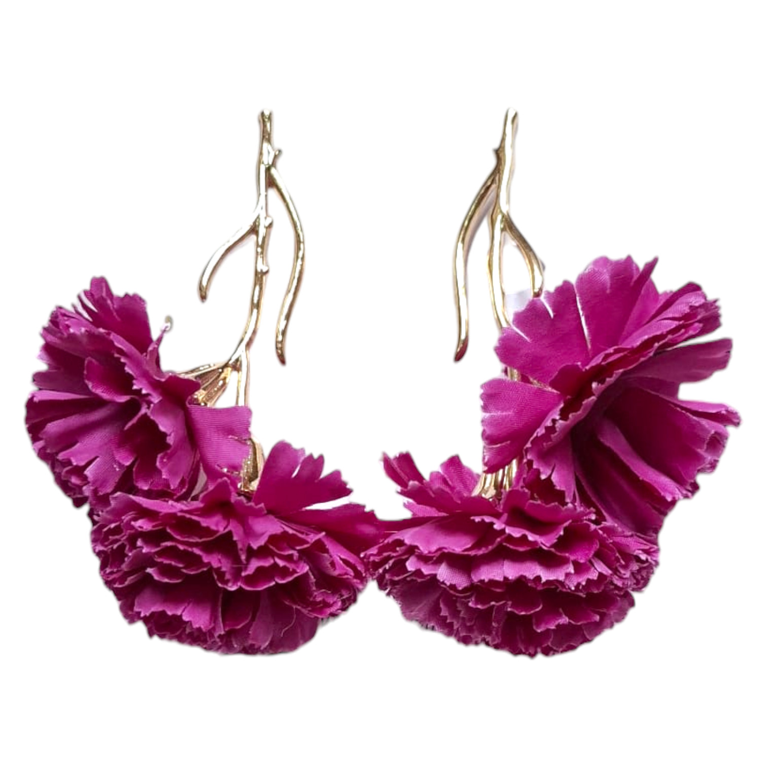 Pendientes flamenca con 2 mini claveles buganvilla. Accesorios mujer Feria de Abril y Romerías