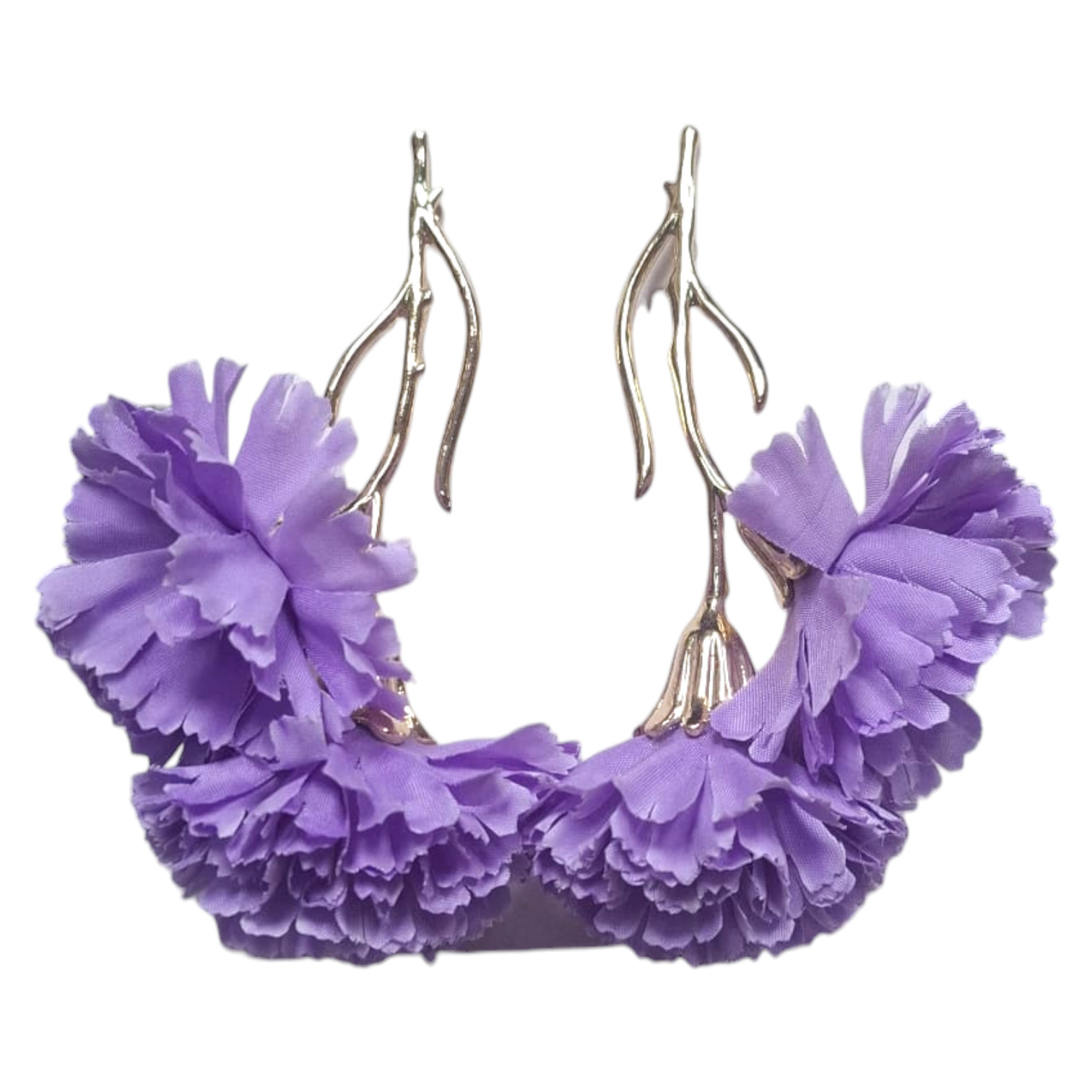 Pendientes de flamenca originales con mini claveles complementos feria y romería. Malva