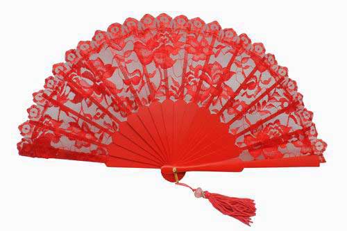 Abanico de ceremonia Blonda Roja. Ref.1563
