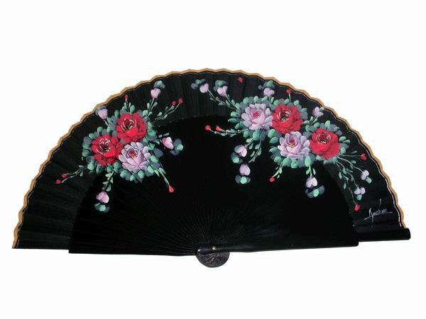 Abanico Sicomoro Negro con Flores. Ref. 21
