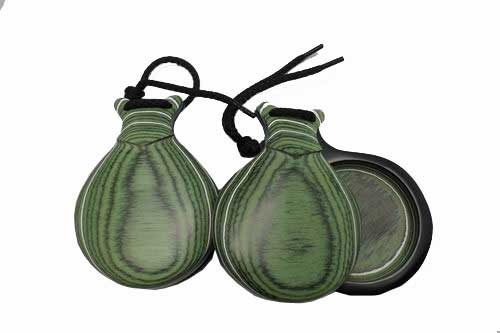 Castañuela Madera Verde Veteada Blanca con pico profesional. Castañuelas del Sur