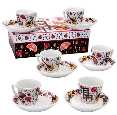 Juego de Cafe. 6 Tazas Pequeñas de Flamenco