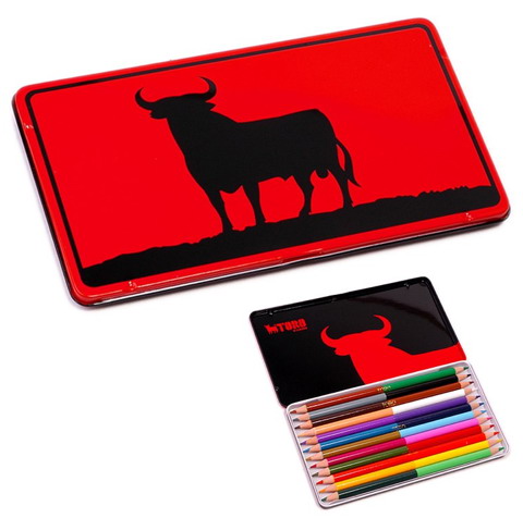 Pencils box Black Bull Red Background