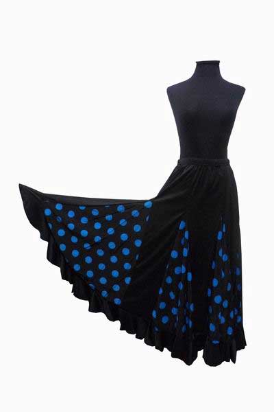 Falda de Flamenco Negra con Lunares Turquesa