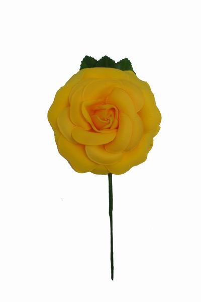 Rosa Mediana Lisa CH. Flor de Tela. 9cm. Amarillo