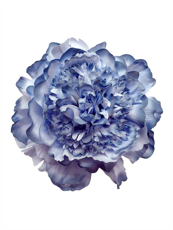 Peonia en Tonos Azules como Complemento Flamenco del Pelo. 16 cm