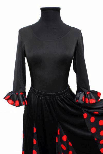 Maillots Económicos Negros Manga Larga con Volante de Lunares Rojos para Adulto