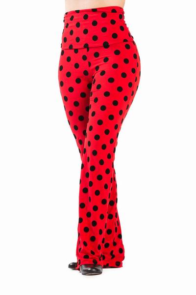 Pantalón para Baile Flamenco Rojo con Lunar Negro. Ref. 3806
