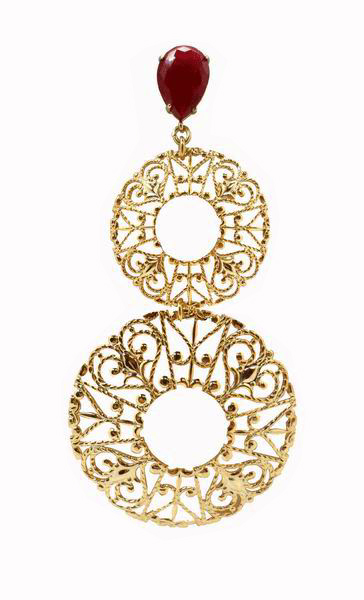 Double Hoop Earrings with a Red Stone