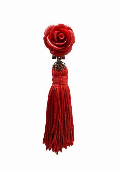 Pendientes de Borla con Flecos Largos en Rojo