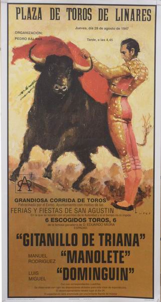 Bull-fighting Poster. Historic. Gitanillo de Triana, Manolete, Dominguin