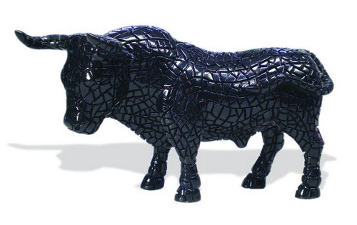 Taureau Gaudi en mosaïque noire. Barcino. 20cm