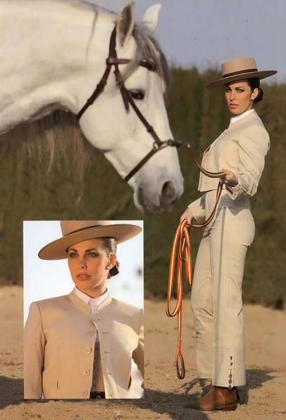 Traje Campero Cuadritos Lycra Beige Claro