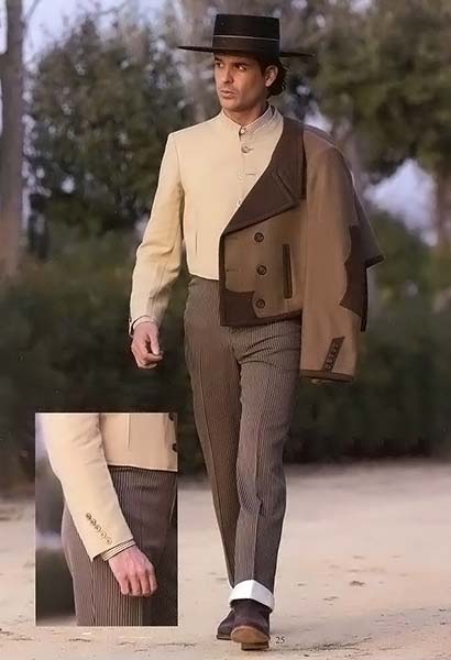 Chaqueta Campera Lino Beige con Calzona Vuelta Raya Marron Elastica y Marselles