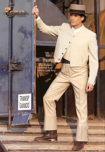 Traje Campero Combinado Raya Estrecha Lycra Beige